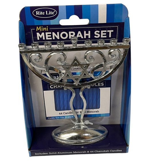 Rite Lite Mini Menorah Silver and Chanukah Candles Set Blue Pack of 44 Candles - Picture 4 of 11